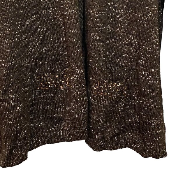Susan Graver Cardigan Large Womens Sweater Brown Gold Metallic Knit Sequins - Picture 5 of 9